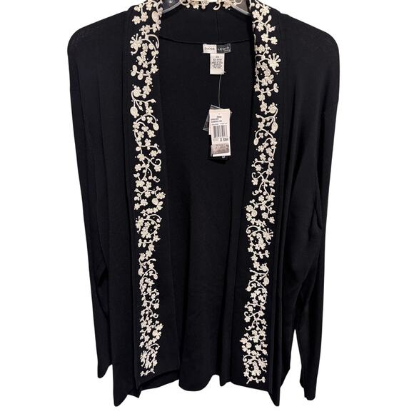 Dane Lewis Black Cardigan White Embroidered Floral Women's Plus Size 3X - Picture 1 of 9